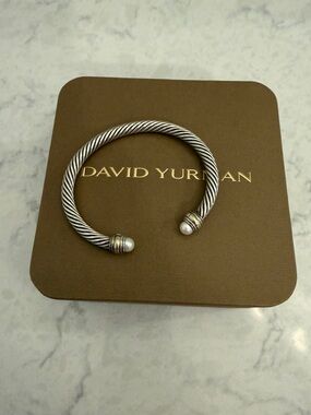 David Yurman Silver Cable Bracelet with Gold Accents and Pearls